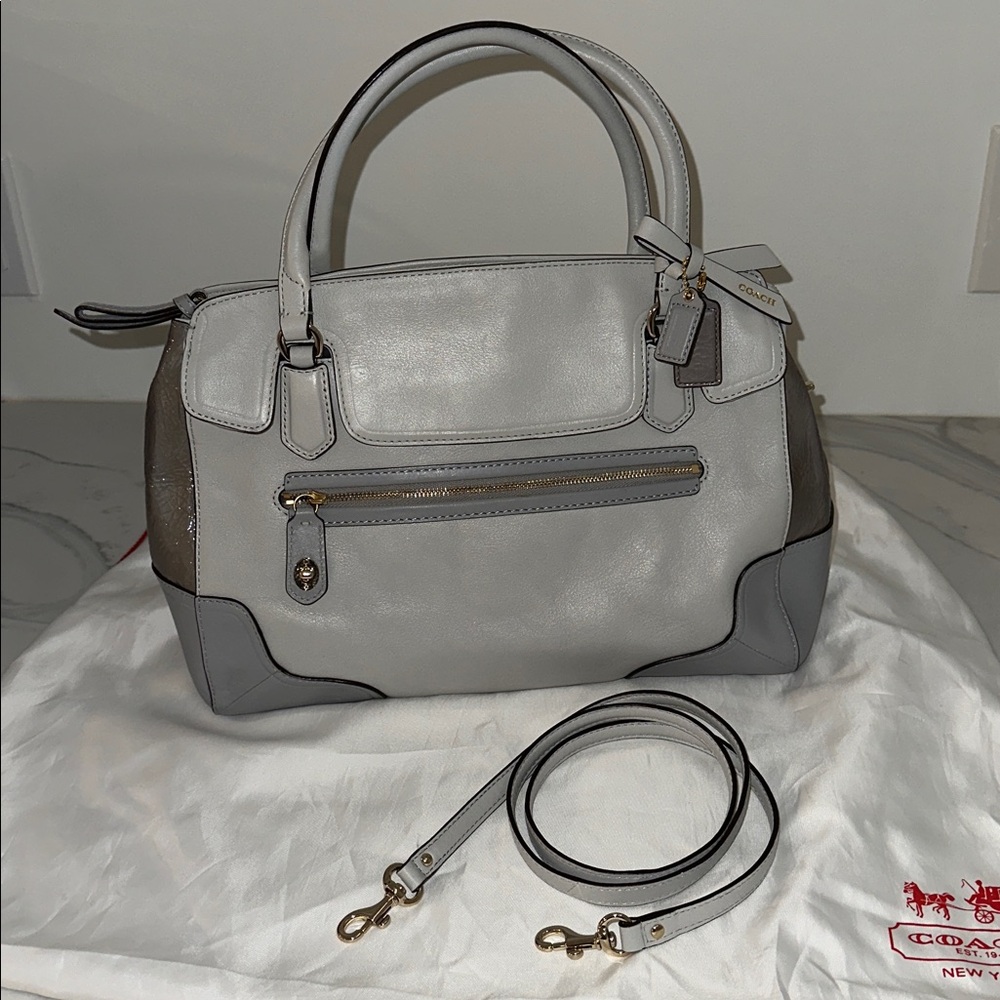 Coach Poppy Colorblock Grey Saddle Bag